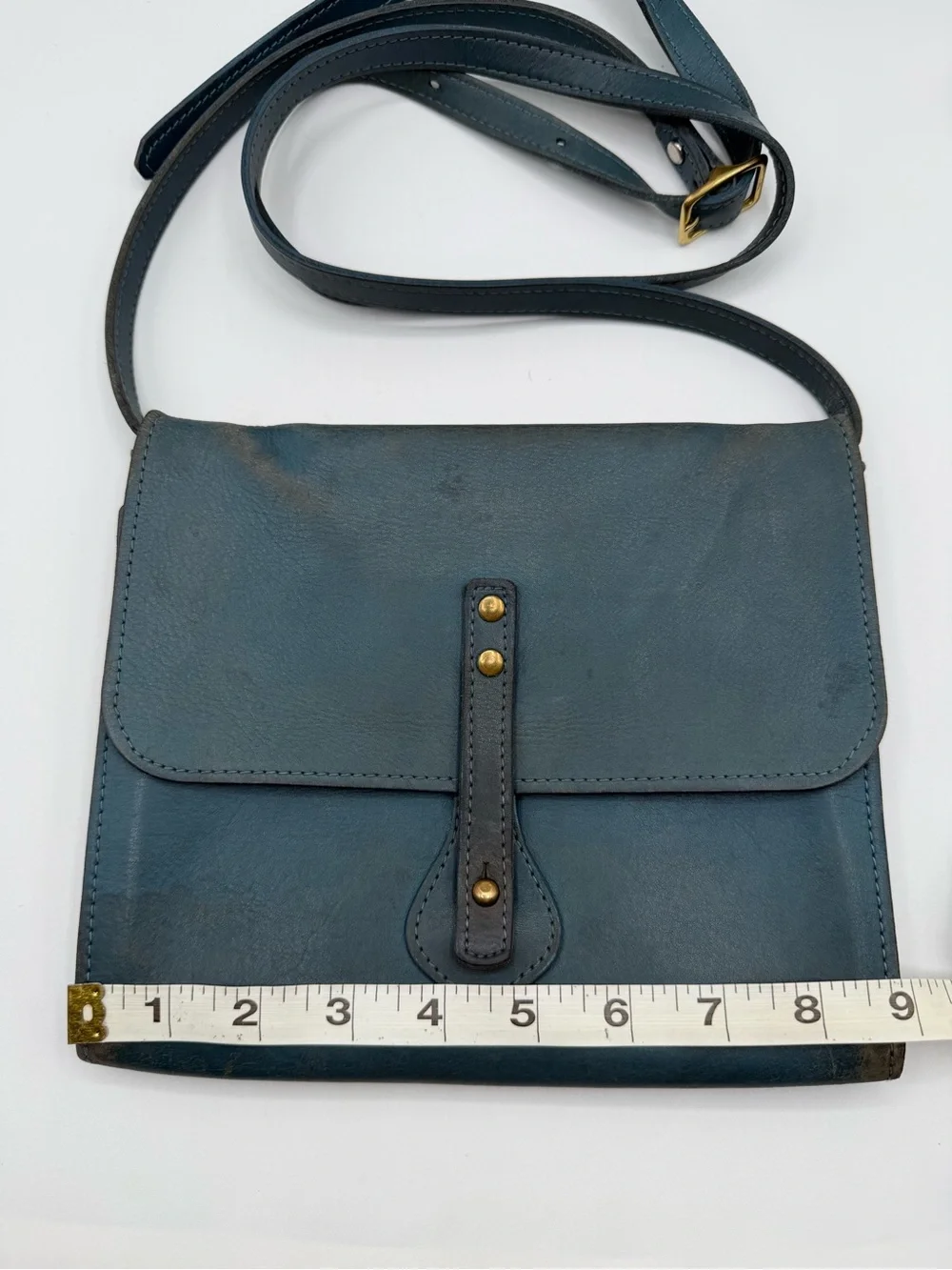 RARE Vintage J.W. Hulme Co. USA Teal/Slate Blue Leather Flap Crossbody Bag
